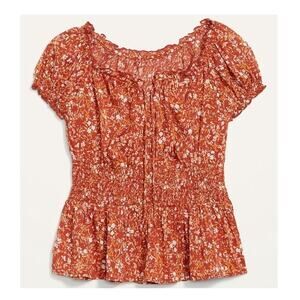 Old Navy Puff-Sleeve Floral-Print Smocked Peplum Blouse